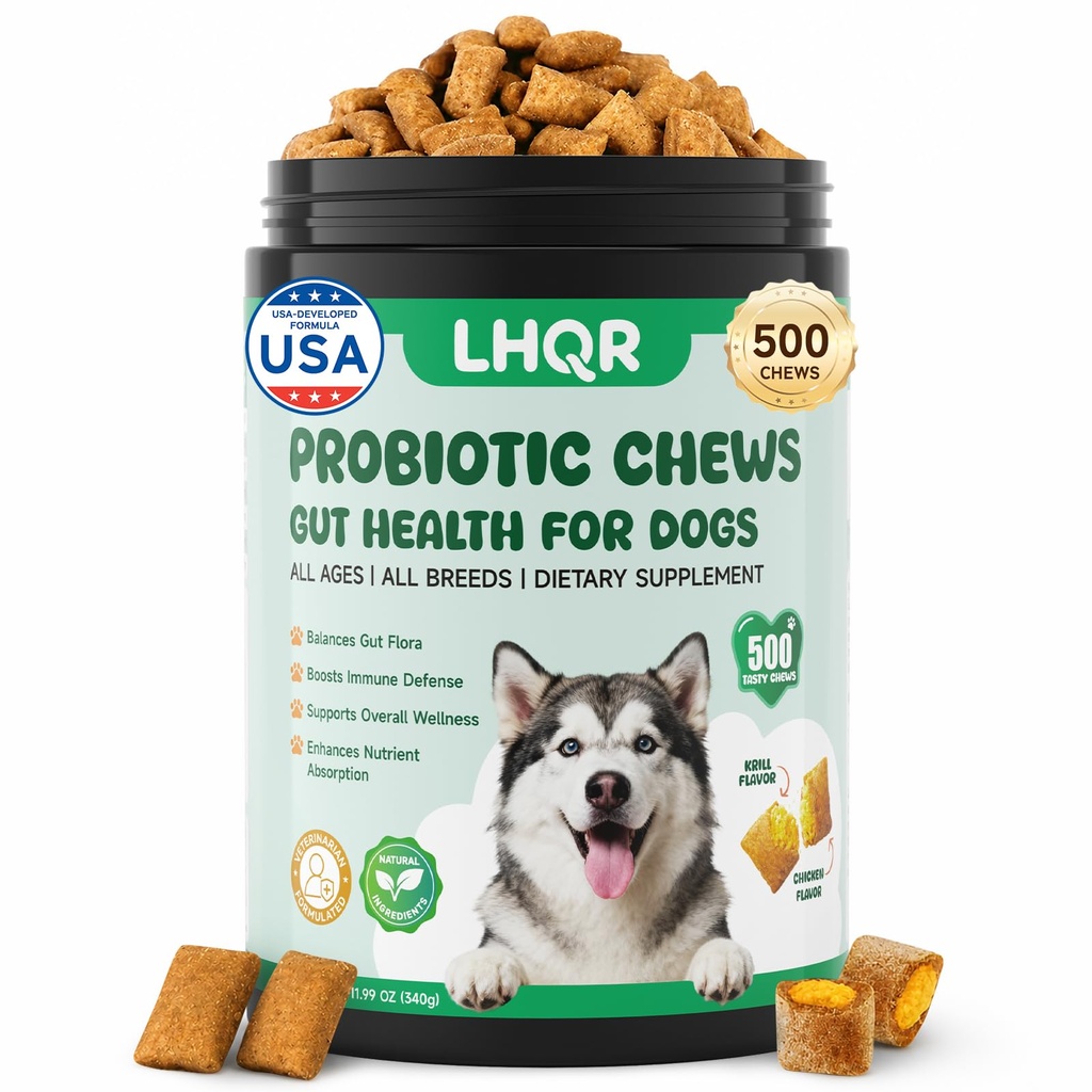 Probiotics for Dogs Digestive Health Chews 500ct Chicken Flavor | Supports healthy digestion, gut balance, and immune function with probiotics and prebiotics in tasty chicken soft chews