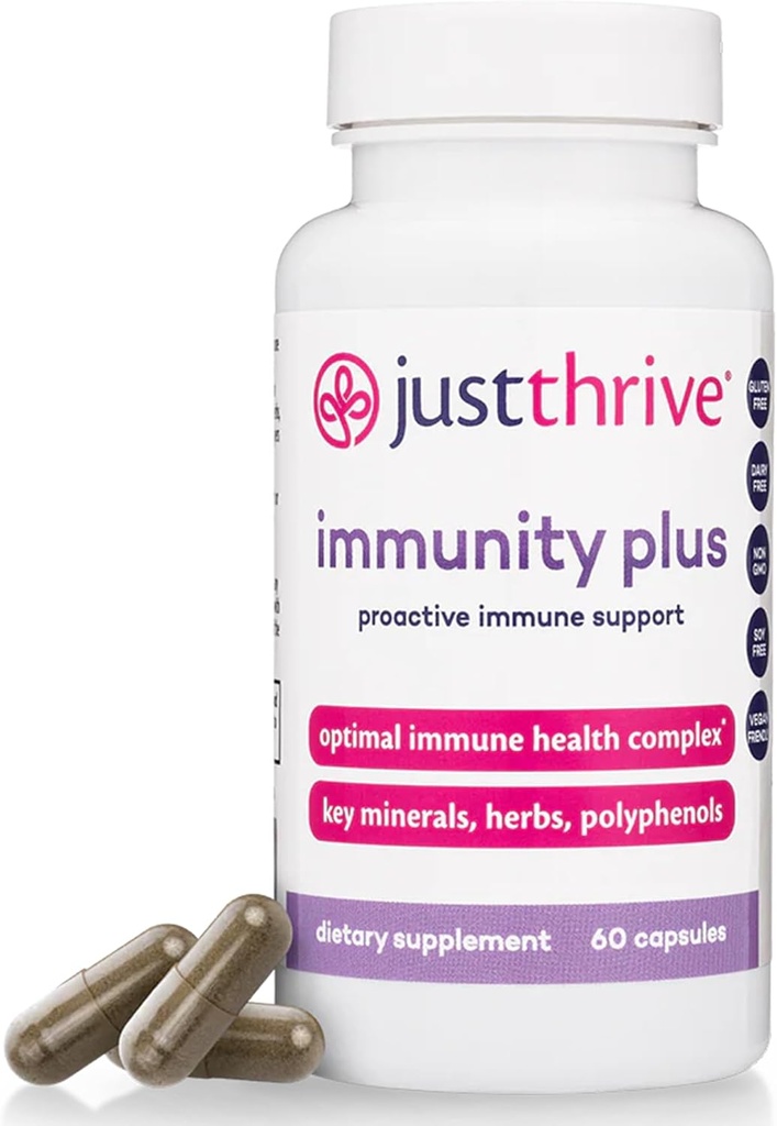 Just Thrive Immunity Plus - Vegan Gut Υγεία και ανοσοποιητικό συμπλήρωμα υποστήριξης για παιδιά και ενήλικες, 60 κάψουλες