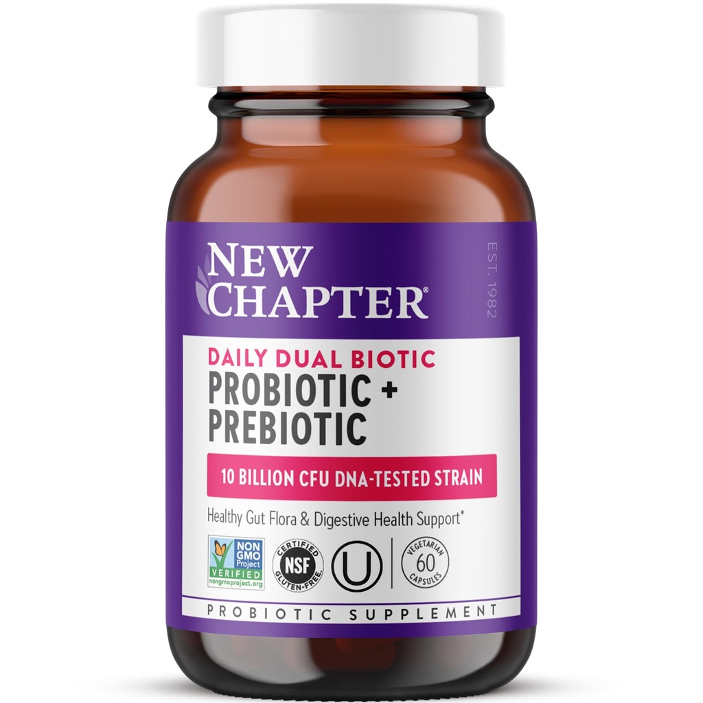 New Chapter Daily Dual Biotic Probiotic + Prebiotic for Digestion & Microbiome Health, 100% Vegan, Soy Free, Non-GMO, 60 Count (2 Μήνας Προμήθεια)