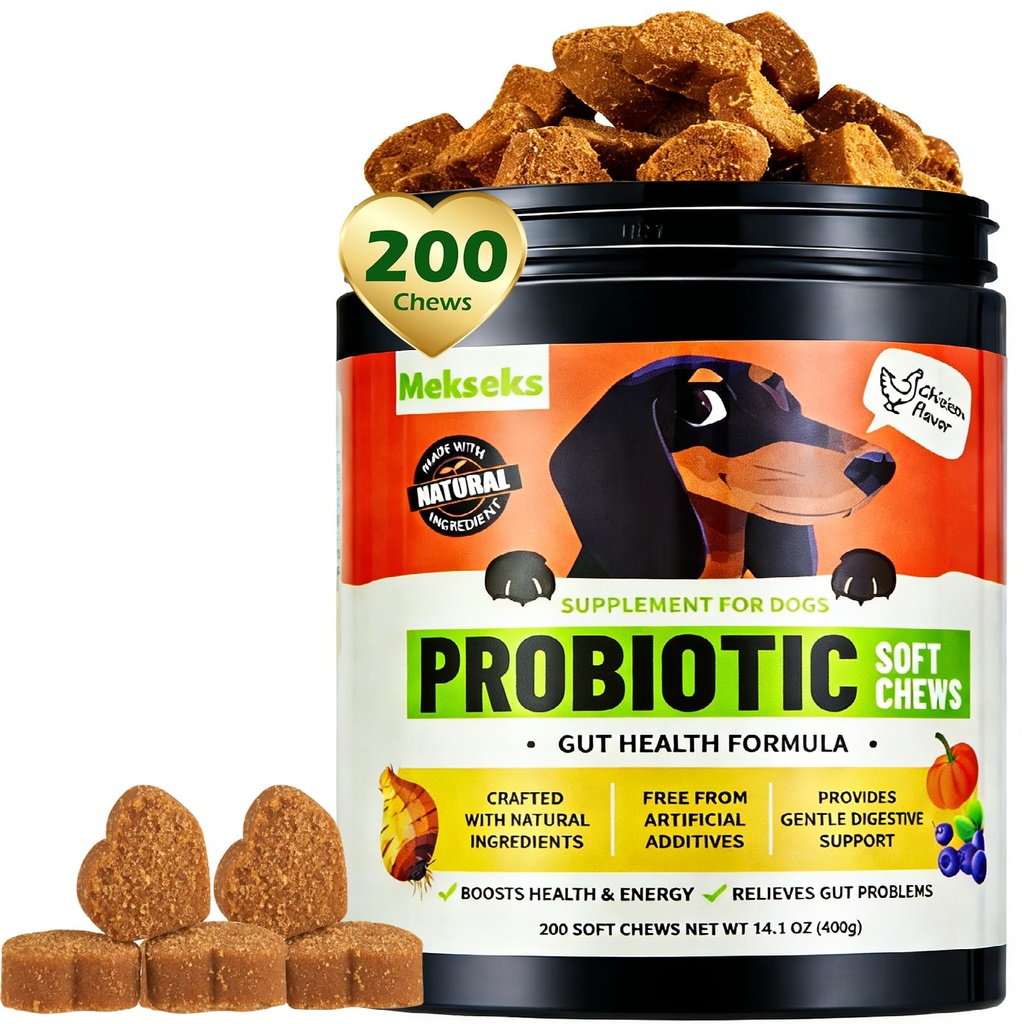 Dog Probiotic Soft Chews Support Gut Health Immunity, Diarrhea Gas Relief, Digestive Yeast Balance, Relieve Itchy Skin, with Pumpkin Blueberry, 6 Digestive Enzymes 4 Prebiotics 6 Probiotics for Dogs