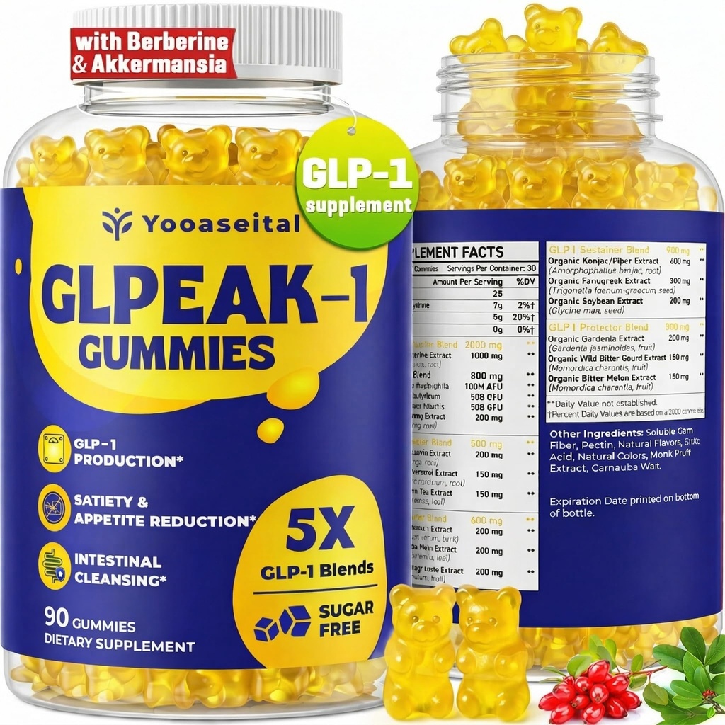 GLP-1, GLP-1 Supplement for Women & Men, Natural GLP 1 Gummies with Berberine, Akkermansia Probiotic, for GLP1 Levels, Metabolism*, lmmune, Energy, Gut & Digestion, No Sugar, 90 Gummies