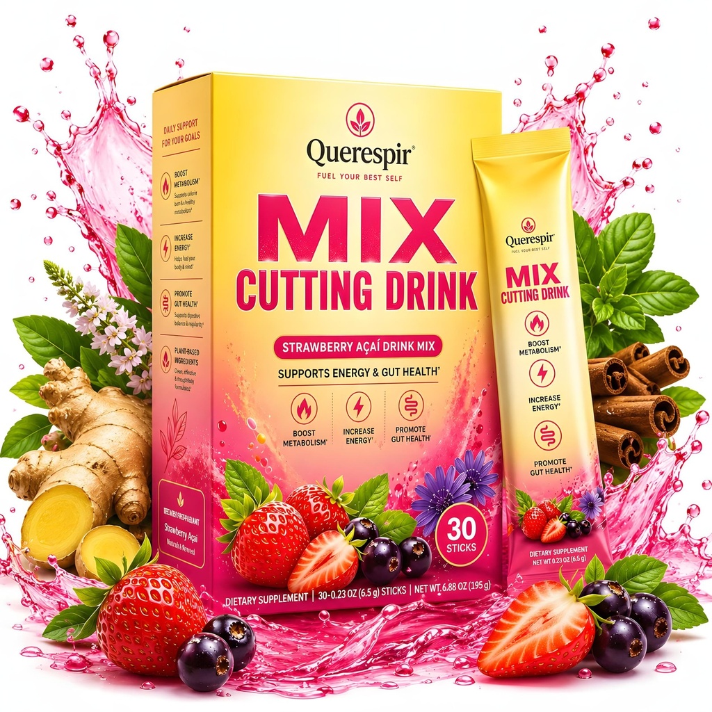 Mix Cutting Drink – Supports Satiety, Energy & Gut Health, with Berberine, Magnesium, FOS, 5-HTP, Chromium & Yerba Mate | Sugar-Free, Non-GMO, Vegan | Strawberry Açaí Flavor – 30 Sticks