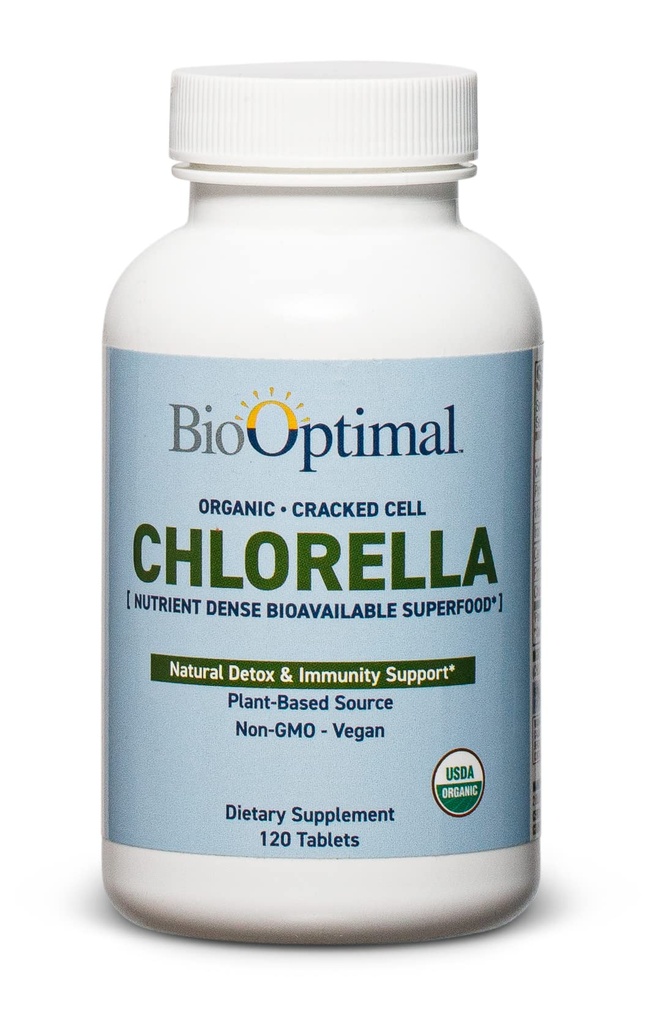 BioOptimal Organic Chlorella Tablets - Βιολογικά, Μη ΓΤΟ, Χωρίς Πρόσθετα ή Γέμισμα - 500mg Premium Quality Συμπλήρωμα διατροφής με Βιταμίνες, Ορυκτά, & Αντιοξειδωτικά (120 Tablets)