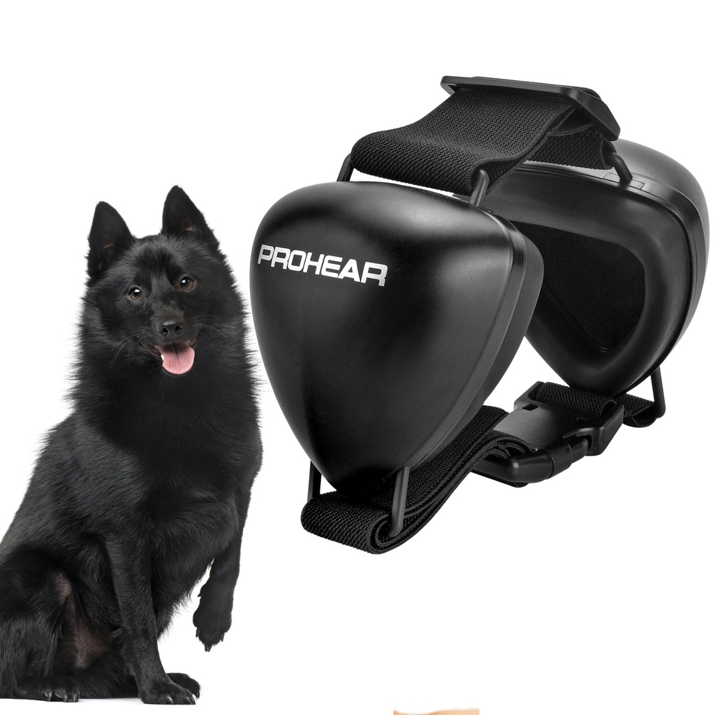 PROHEAR Dog Ear Muffs Hearing Protection for Dogs, NRR 28dB Noise Cancelling Headphones, Easy to Adjust Dog Hearing Protection Earmuffs for Thunder, Hunting, Tourism, Cars, Racing, Large Black
