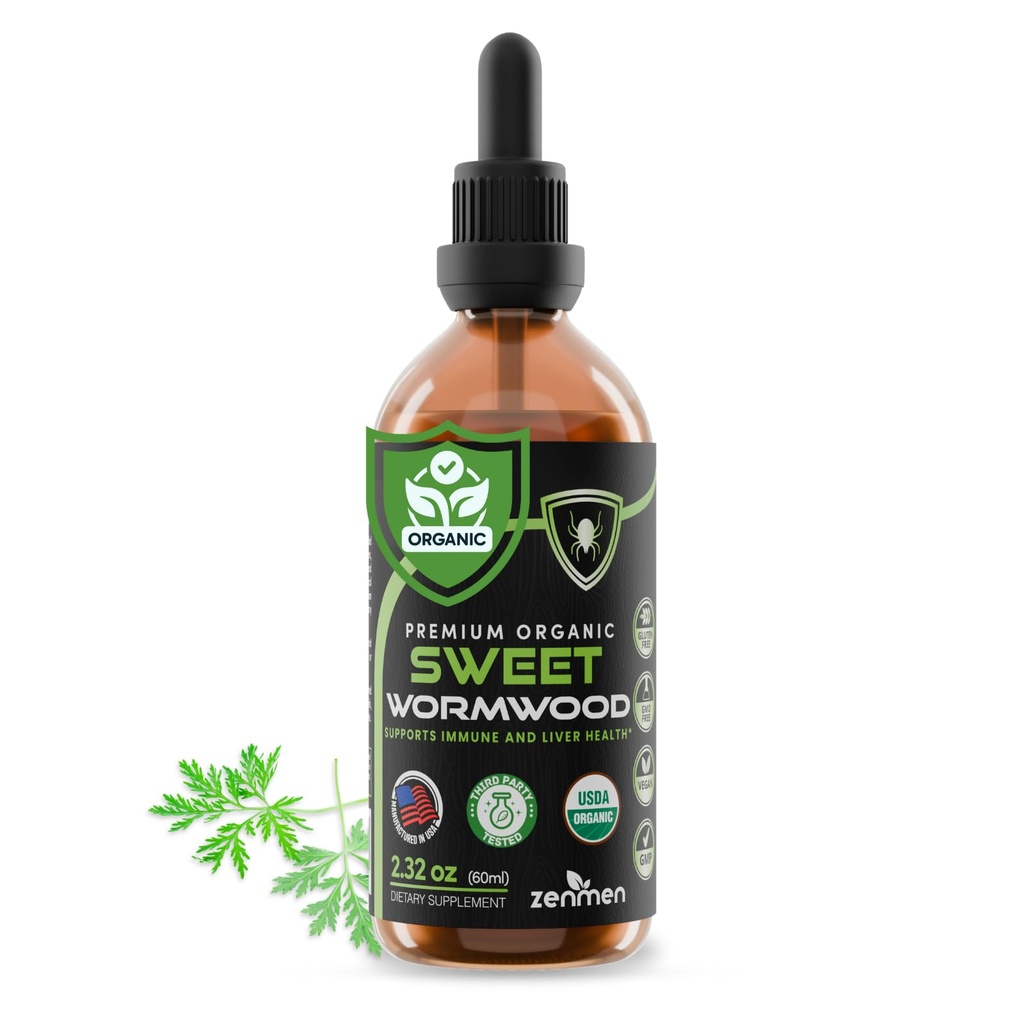 Zenmen Organic Sweet Wormwood Extract (Artemisia Annua) – Digestive & Immune Support, Antioxidant – 2.32 fl oz Alcohol-Free Liquid Drops, Vegan, Made in USA