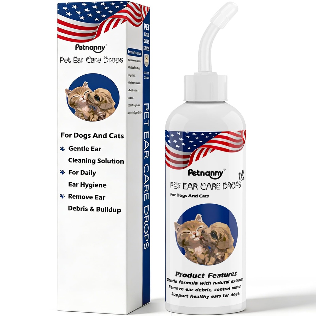 Petnanny Dog Ear Cleaner Solution, Ear Wax Removal Relieves Itching and Removes Ear Debris Dirt, Non Sting Formula Silver Ion and Botanical Support for Dogs of All Ages 4fl oz