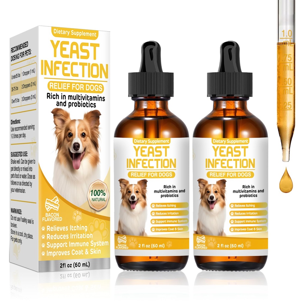 Yeast Infection Treatment for Dogs,Dog Ear Infection Treatment,Itchy Ear,Skin&Allergy Symptoms Relief-Reduces Inflammation&Relieves Irritation,Dog Supplement Drops with Multivitamins Probiotics