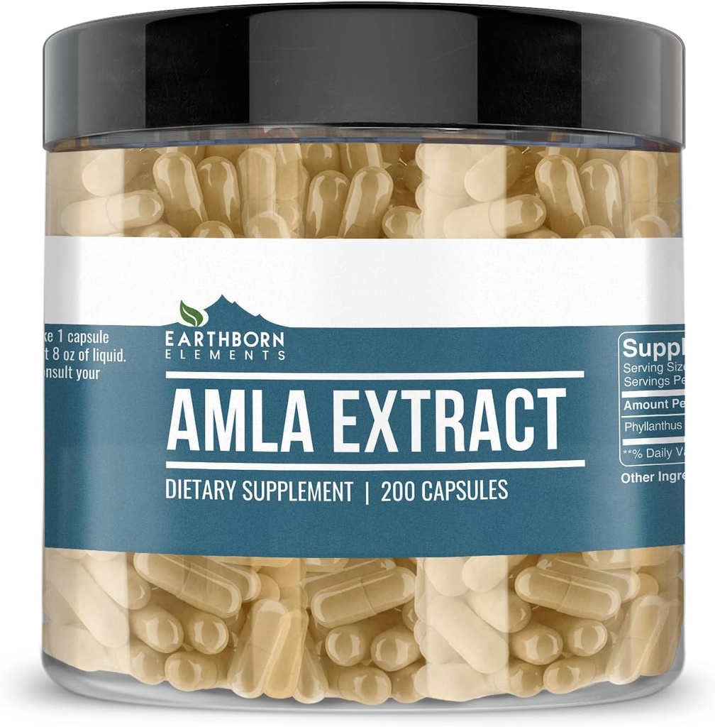 Earthborn στοιχεία Amla Extract 200 κάψουλες, καθαρό & μη αραιωμένο, χωρίς πρόσθετα