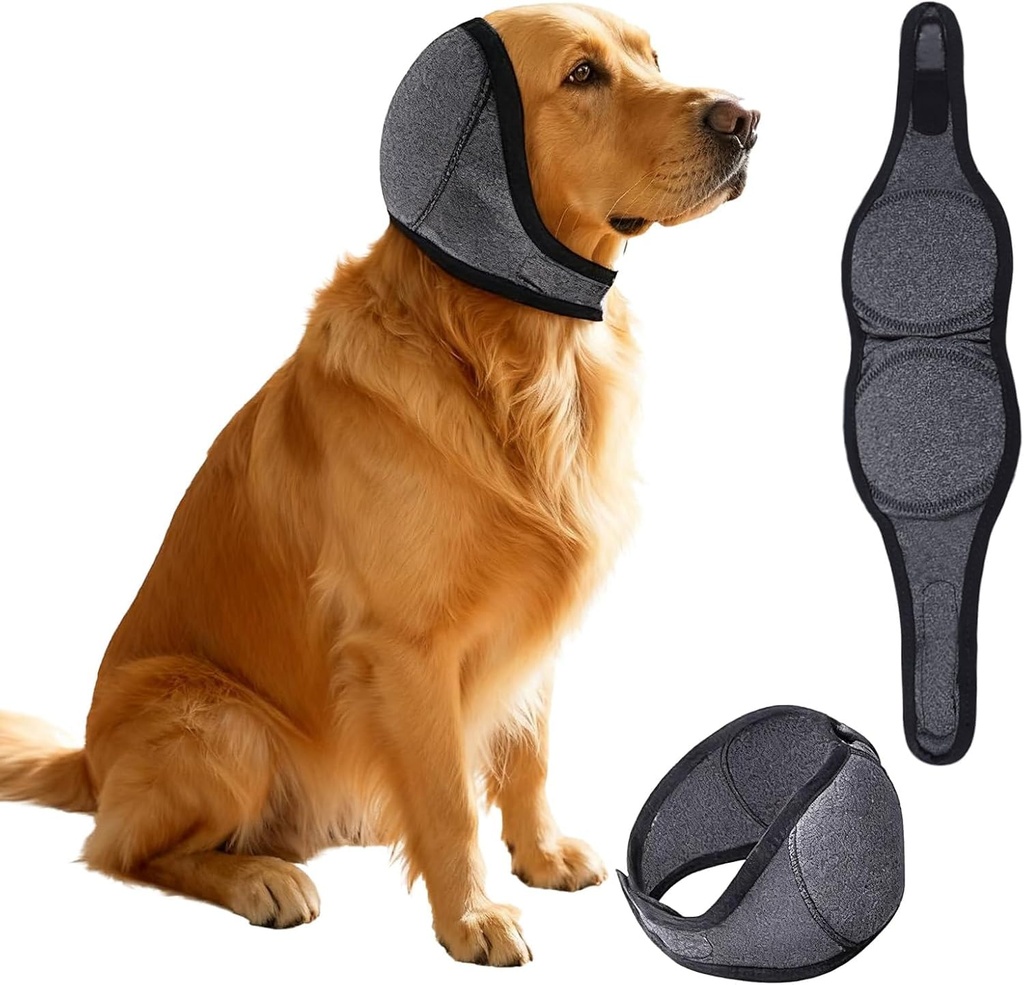 Dog Ears Cover, Dog Ear Muffs Noise Protection, Adjustable No Shake Ear Wrap Comfortable Quiet Dogs Calming Hood Blow Drying Headband Wraps (Grey, Large(Head Circle: 18"-24"))