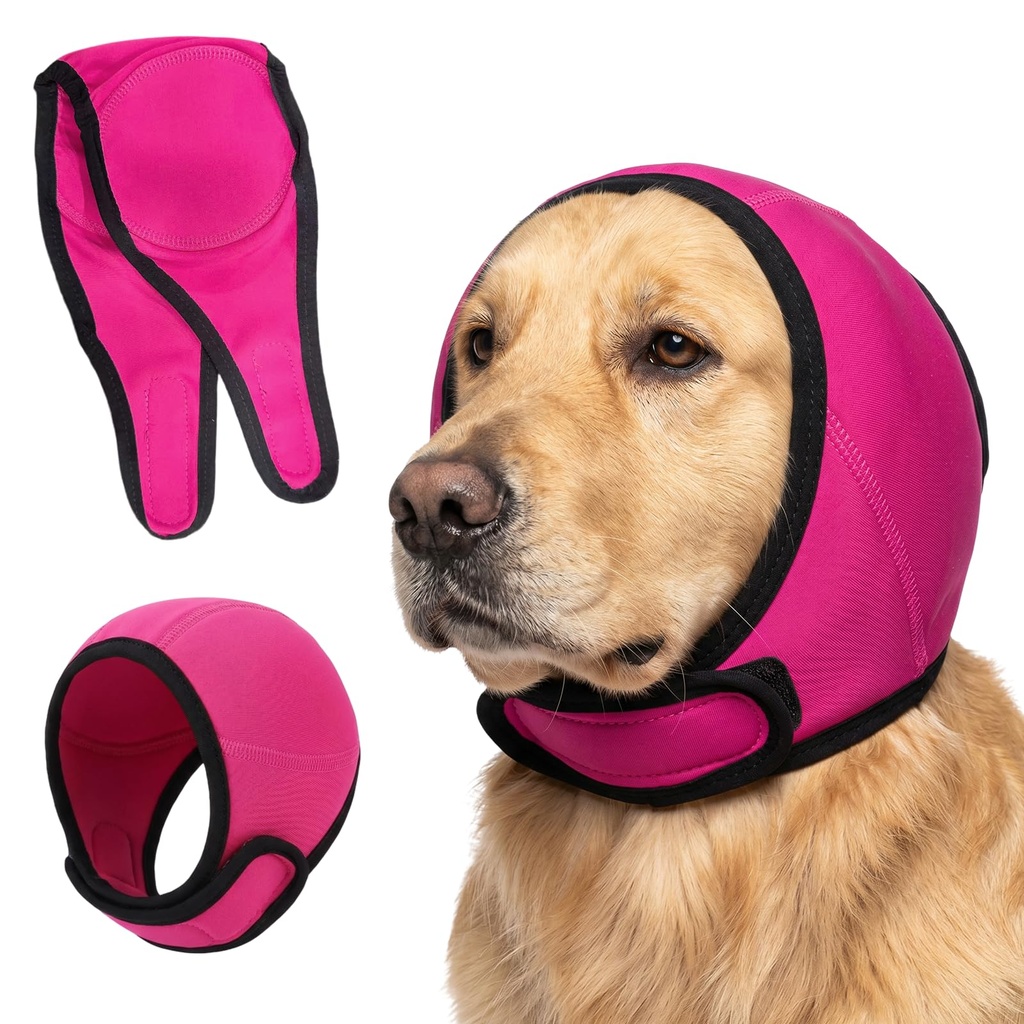 Dog Ear Muffs Noise Protection No Shake Ear Wrap for Dogs Calming Hoodie Waterproof Pet Ear Cover for Bath Grooming Swimming Anxiety Relief L