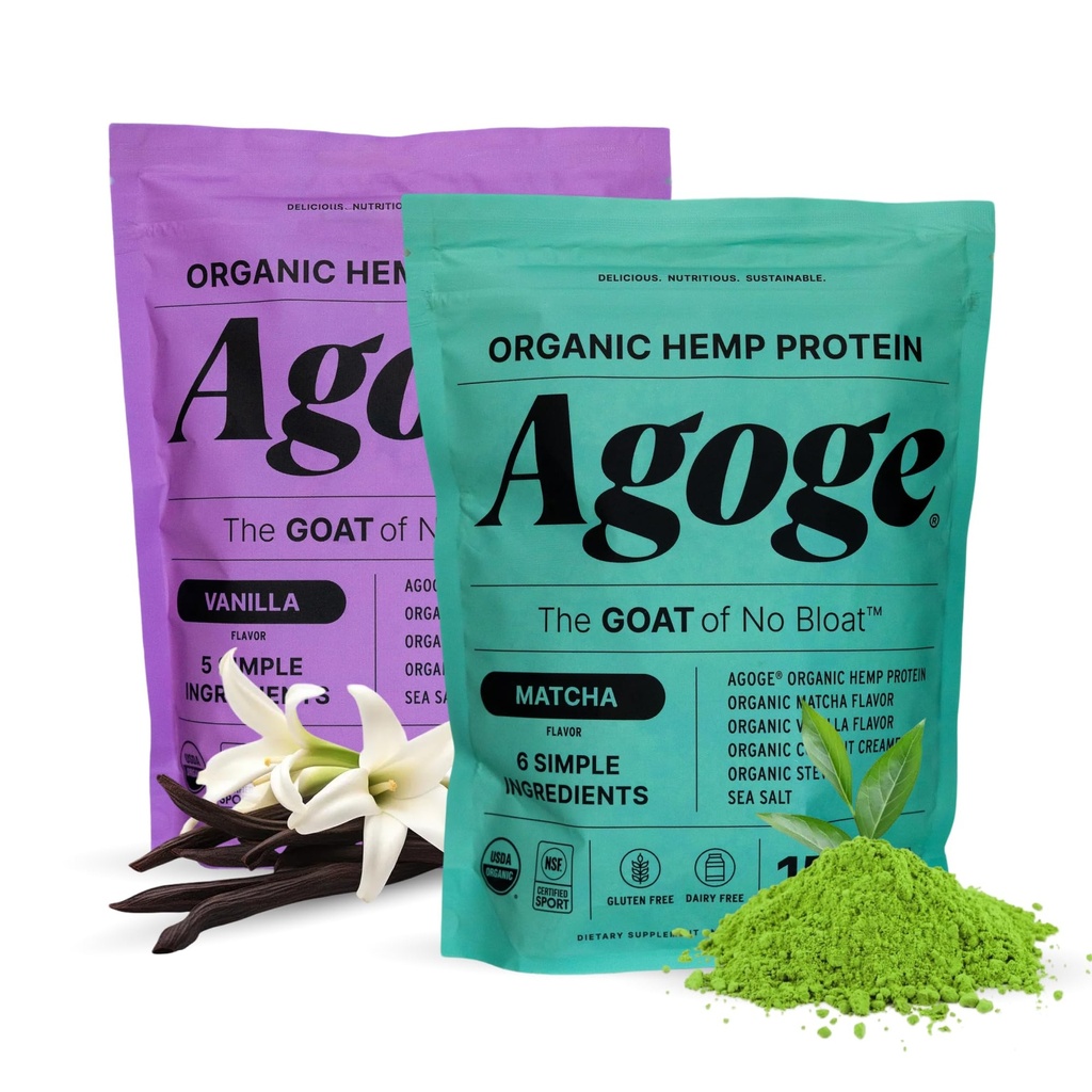 Agoge - USDA Organic Hemp Protein Powder, Matcha and Vanilla The Goat of No Bloat, NSF Certified for Sport, All Flavor Essential Amino Acids, Plant-Based, Gluten Free, for Women & Men