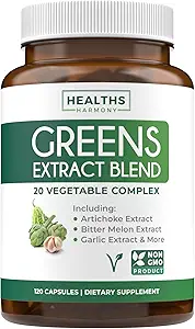 Super Greens Antioxidants Superfoods 2250mg Supplement - 20 Ingredients with Sprouts, Mushrooms, Roots, Garlic, Bitter Melon, Artichoke, Celery Seed, Cayenne pepper, Alfalfa NON GMO - 60 Capsules