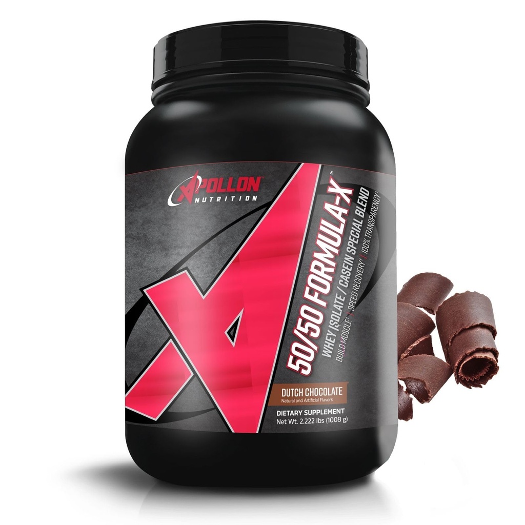 Apollon Nutrition 50/50 Formula-X | Whey Isolate and Casein Protein | 2 lb (Dutch Chocolate)