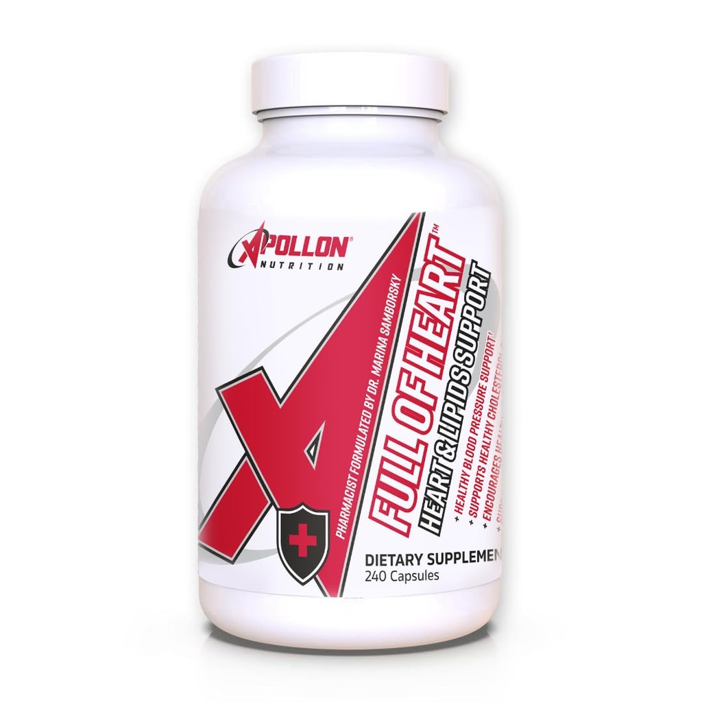 Apollon Nutrition Full of Heart – Comprehensive Cardiovascular Support | Bergamonte, Red Yeast Rice, CoQ10 | PharmD Formulated | 240 Capsules (30 Servings)