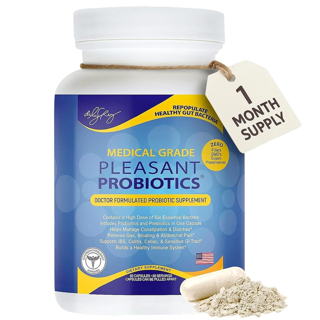 Dr. Liz Cruz Pleasant PROBIOTICS for Women, Men, and Children Dietary Supplements with Proprietary Probiotic & Prebiotic Blend, Probiotic Nutritional Supplements, Non-GMO, 60 Veggie Capsules