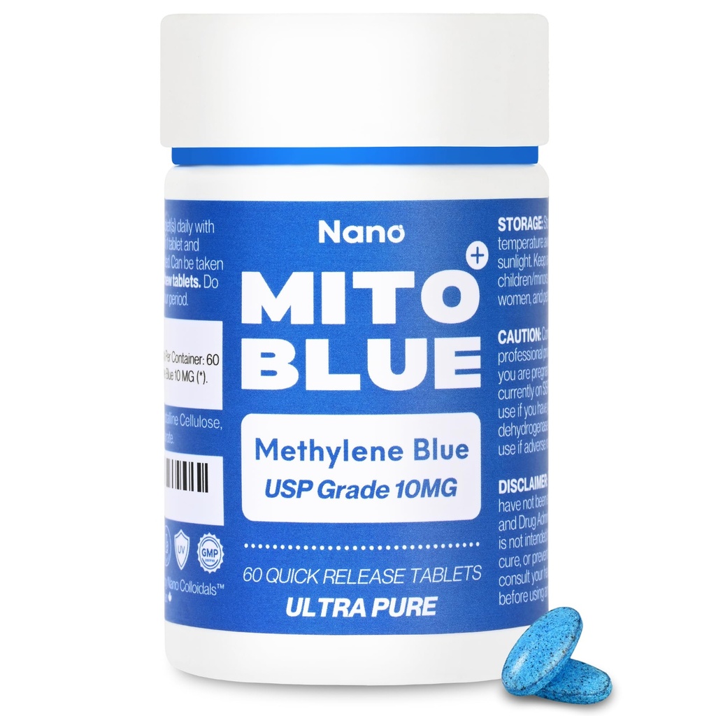 Methylene Blue Pharmaceutical Grade Capsules - USP Grade, 60 High Purity Tablets for Humans | Mitochondrial & Cognitive Support Supplement | 10mg Pills - Easy Dose Alternative to Drops - Lab Tested