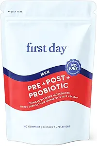 FIRST DAY 3 in 1 Probiotics for Men - Prebiotic, Probiotic & Postbiotic Supplement – Mens Probiotic for Digestive Health, Oral Health, Immune Function, Energy, Gut Health for Men – 30-Day Supply