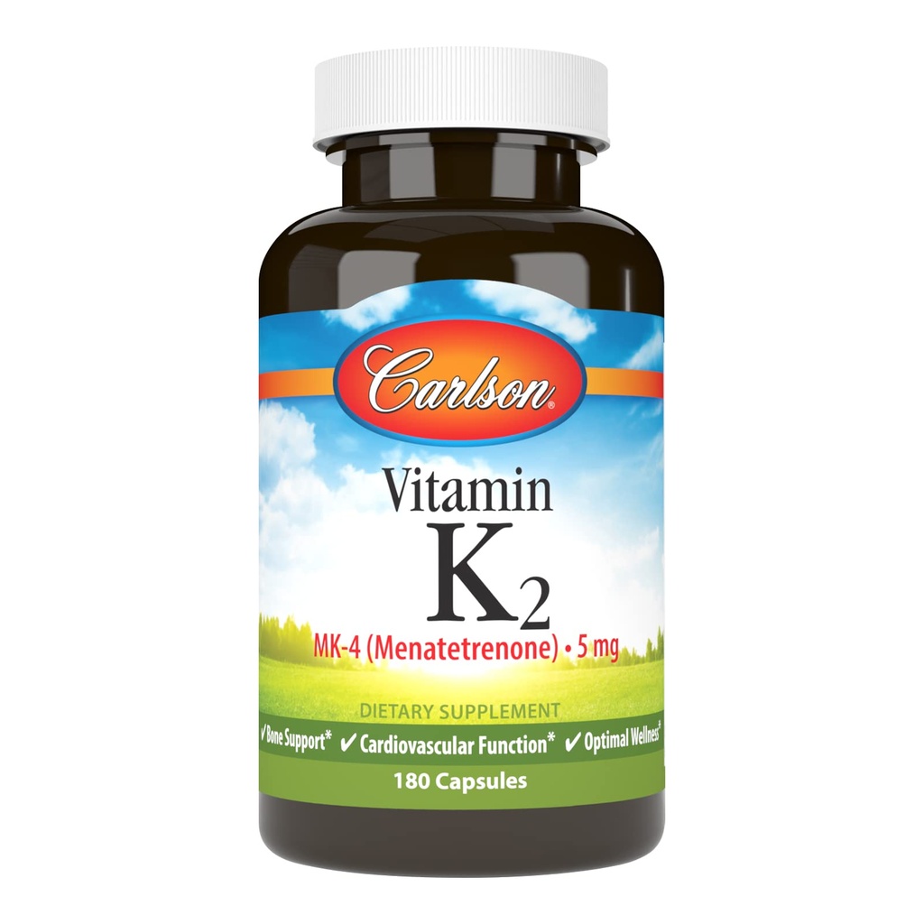Carlson - Βιταμίνη K2, MK-4 (Μενατερενόνη), Συμπλήρωμα βιταμίνης K, Υγεία των οστών και της καρδιάς, Βιταμίνη K2, χωρίς σόγια, Βιταμίνη K-2, K2 Βιταμίνες, 180 κάψουλες