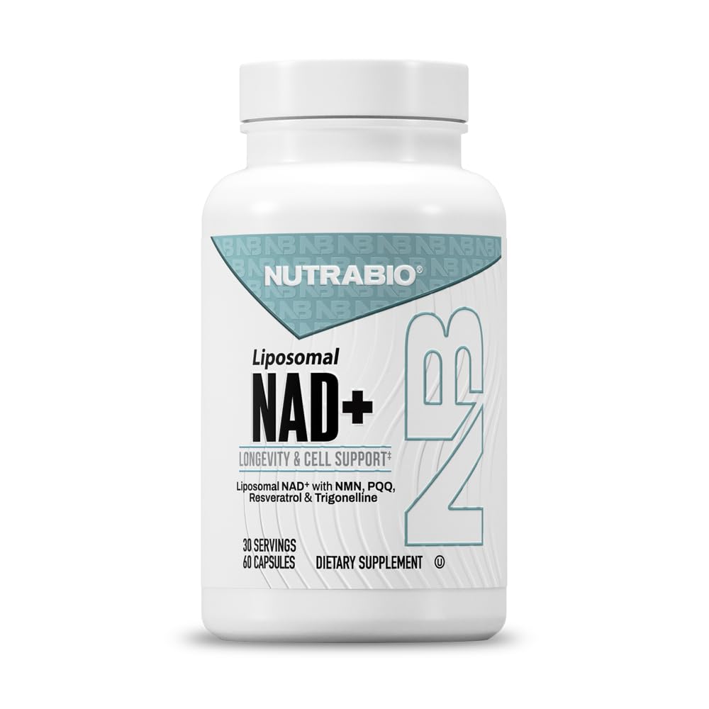 NutraBio Liposomal NAD+ Supplement with Resveratrol, NMN & PQQ for Longevity and Cell Support for Men and Women, Long-Term Vitality, 60 Capsules