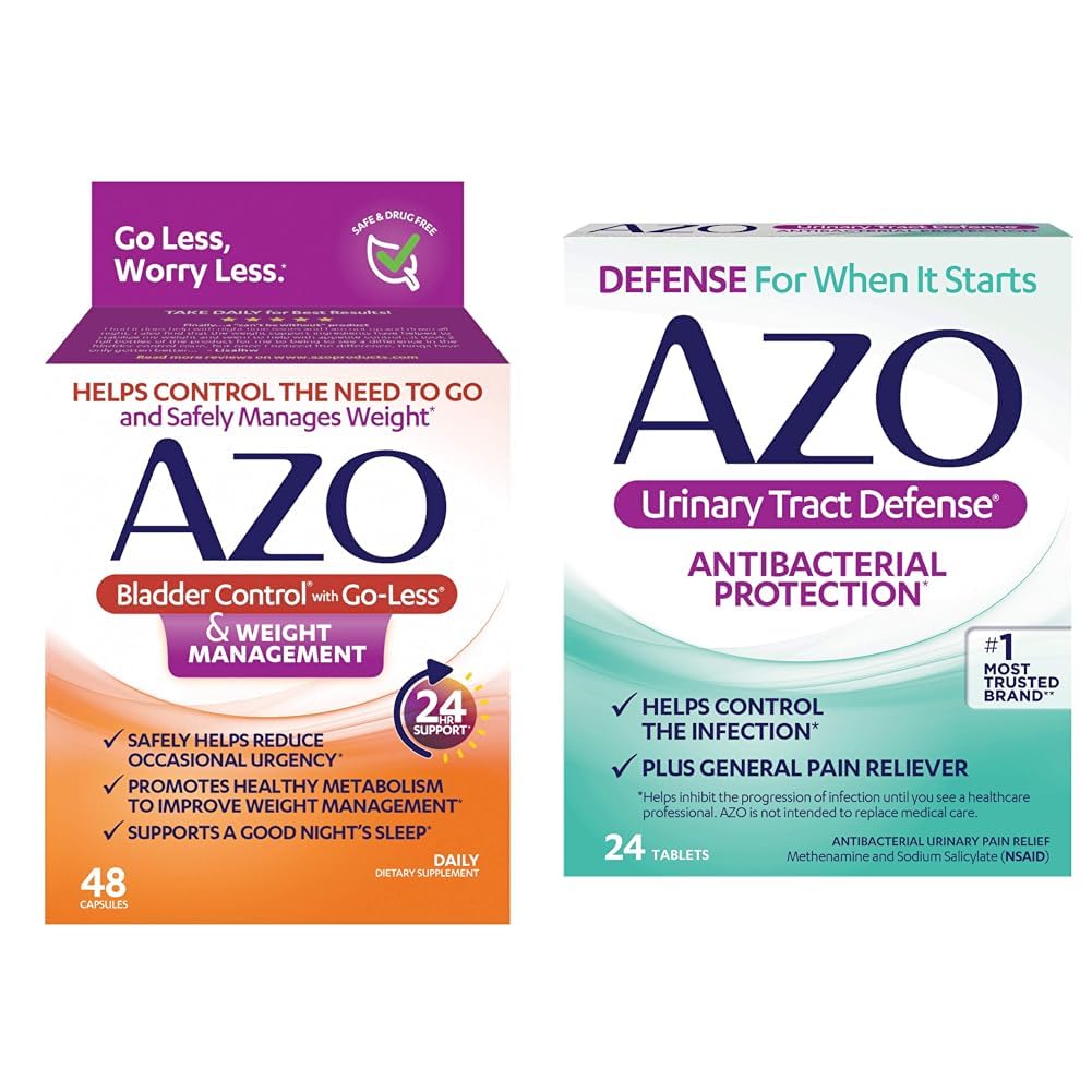 AZO Bladder Control & UTI Defense | Helps Reduce Occasional Urgency* | Promotes Healthy Metabolism* | with Antibacterial Protection | 48 Capsules + 24 Count