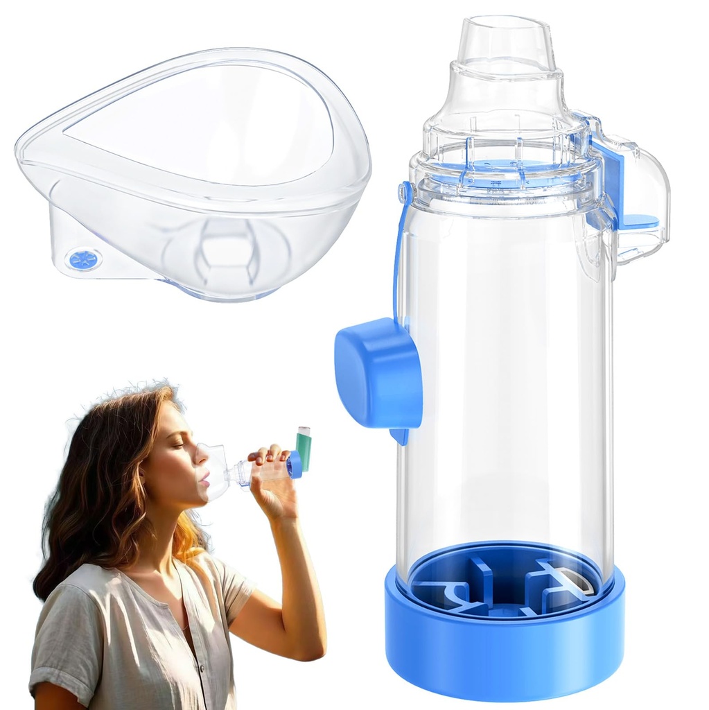 Easy-to-Use Inhaler Spacers for Kids & Adults - Metered Dose Inhalers; RTC 21-A; OTC MDI Compatible, Lightweight & Travel-Friendly Nessi Spacer OTC (Blue, Adult)