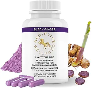 Εθιστική Wellness Black Ginger Κάψουλες 450mg, Kaempferia Parviflora συμπλήρωμα για την υποστήριξη της ενέργειας, του μεταβολισμού, της αντοχής & της απόδοσης, της Ταϊλάνδης Μαύρο Ginger για τους άνδρες, Vegan & Παλαιό, 100 Count