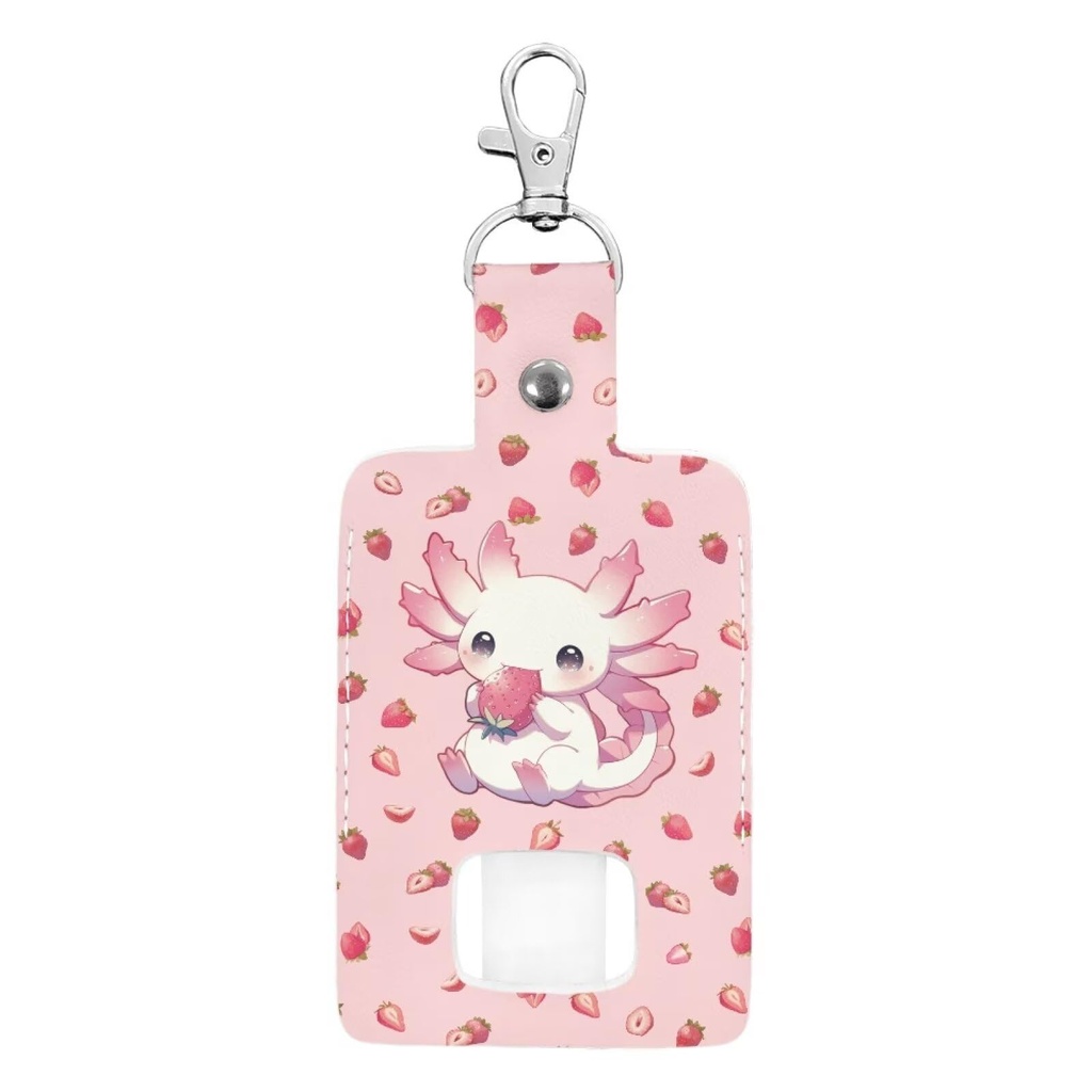 Rnyleeg Strawberry Axolotl Asthma Inhaler Holder Kids PU Leather Inhaler Holder Keychain Pink Lightweight Travel Handy Mini Holster Inhalers Not Included Easy to Carry