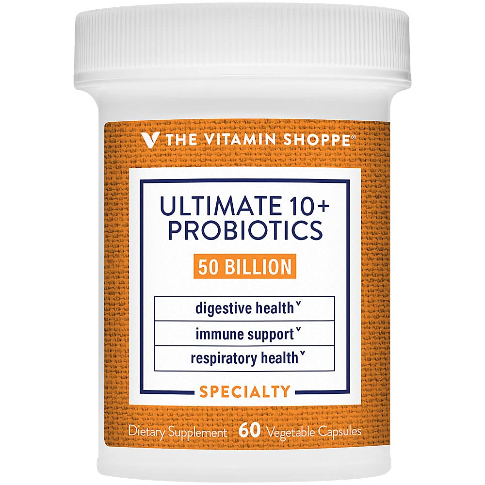 The Vitamin Shoppe Ultimate 10+ Probiotics 50 Billion CFU - 10 Probiotic Strains for Digestive Health, Immune & Gut Support (60 Vegetable Capsules)