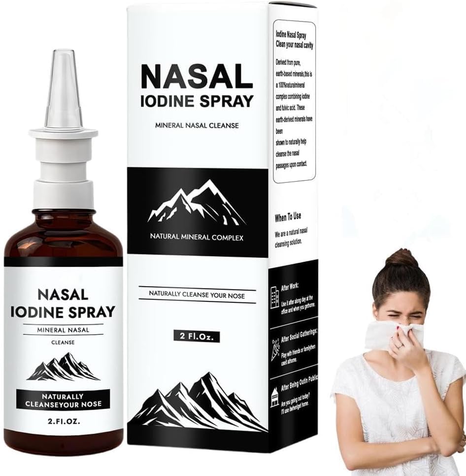Iodine Nasal Spray, Nasal Iodine Spray with Fulvic Acid for Humans, 100% Natural Mineral Nasals Cleanse Care for Dry Air, Travel & Daily Use, 2 Fl Oz - 150+ Uses Per Bottle (1 Bottle)