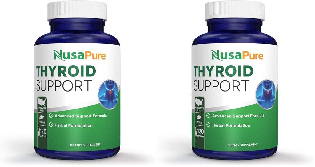 NusaPure Thyroid Support Supplement (Non-GMO) 120 caps, Ashwaganda, Iodine, Zinc, kelp, Vitamin B12, L-Tyrosine, Selenium, Copper (Pack of 2)