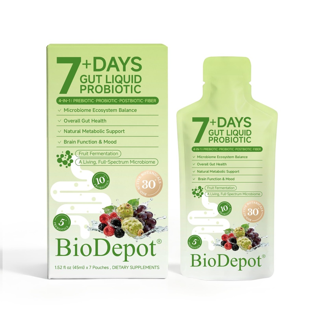 7 Day Liquid Probiotic Cleanse Sachets, Prebiotic Probiotic Postbiotic Supplement for Women & Men, 10 Strains, Microbiome Balance, Digestive & Gut Health, Bloating & Detox Support, Vegan
