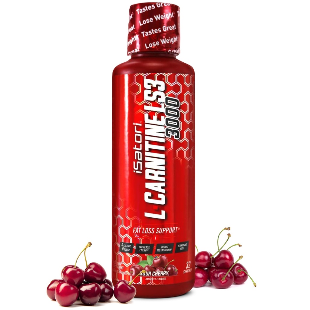 iSatori L-Carnitine LS3 3000, Liquid L-Carnitine with Acetyl L-Carnitine, L-Carnitine L-Tartrate, Stimulant Free Pre Workout, Low Calorie, No Sugar, Gluten, Keto-Friendly, Sour Cherry (32 Servings)