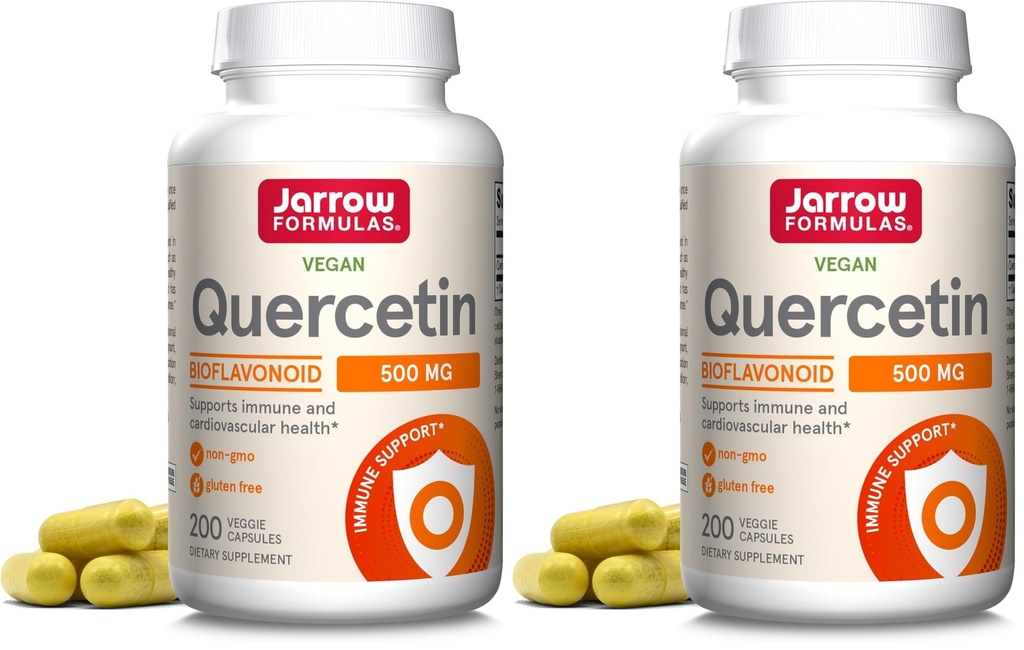 Jarrow Formulas Quercetin 500mg Capsules - 200 Veggie Caps - Supports Antioxidant Status,Cardiovascular Health & Immune Health - 200 Servings,(Pack of 2)