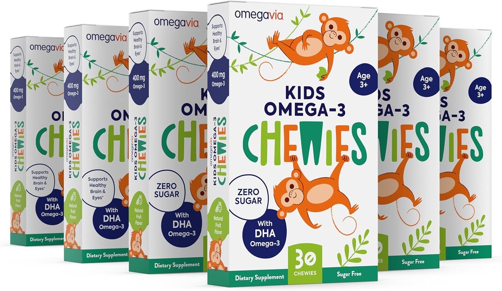 Ωμέγα 3 Gummies - Ultra-High DHA Chewable Gel Gummy - για τα παιδιά υποστηρίζει τον εγκέφαλο και την υγεία των ματιών - Ζάχαρη-ελεύθερο φυσικό άρωμα φρούτων - παιδιά Ωμέγα 3 Fish Oil Gummies (6 Pack)