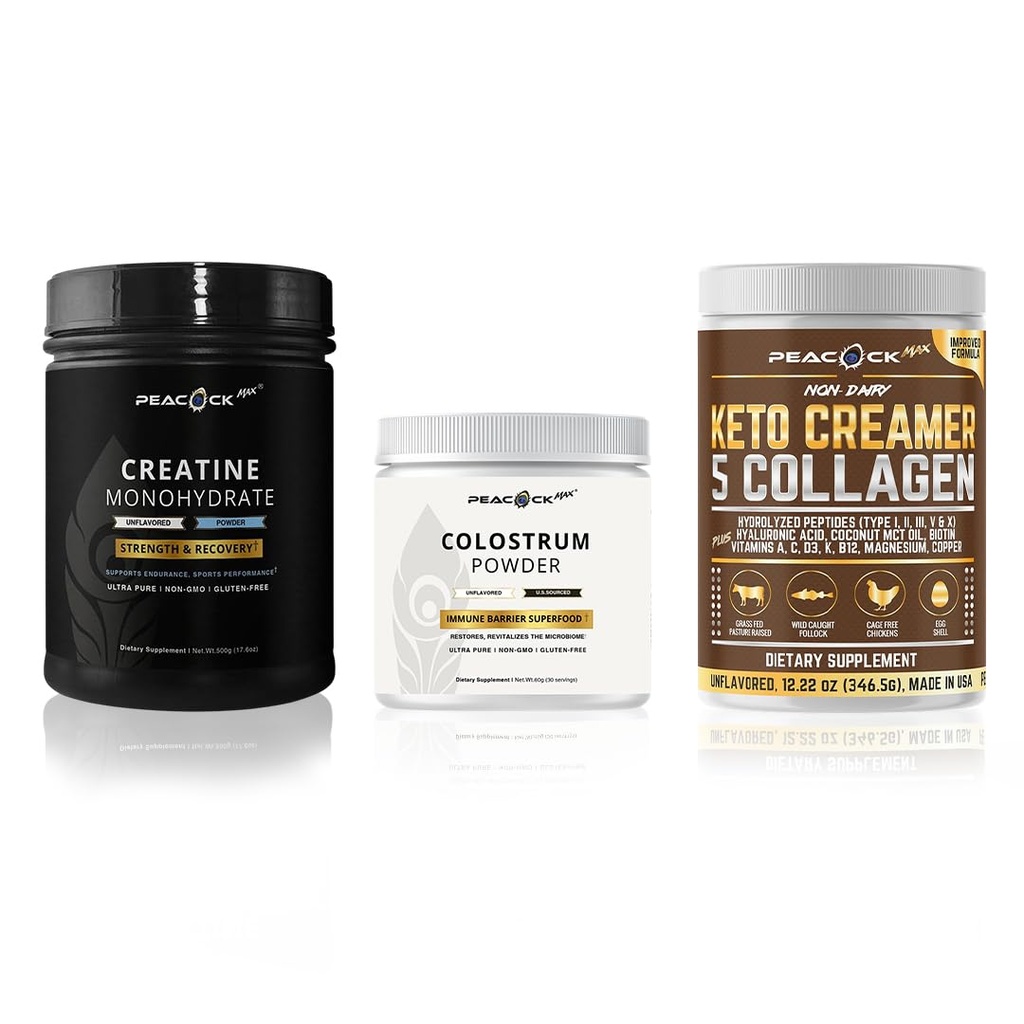 Keto Multi Collagen Peptides (16.2 oz) + Creatine Monohydrate Powder (500g) + Colostrum Powder (60g) Bundle – Unflavored, Gluten-Free, Non-GMO, Clean Ingredient Formula