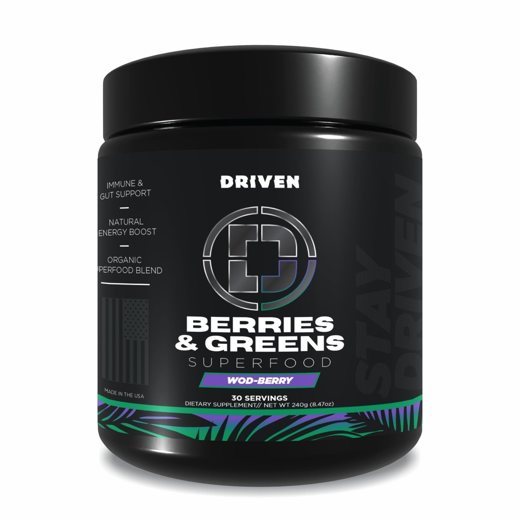 Driven B&G μούρα & Πράσινα Superfood Powder, 30 Services - Organic Plant Based Formula with Probiotics & Digestive Enzymes -Supports Recovery, Health Digestion, and Immune Function
