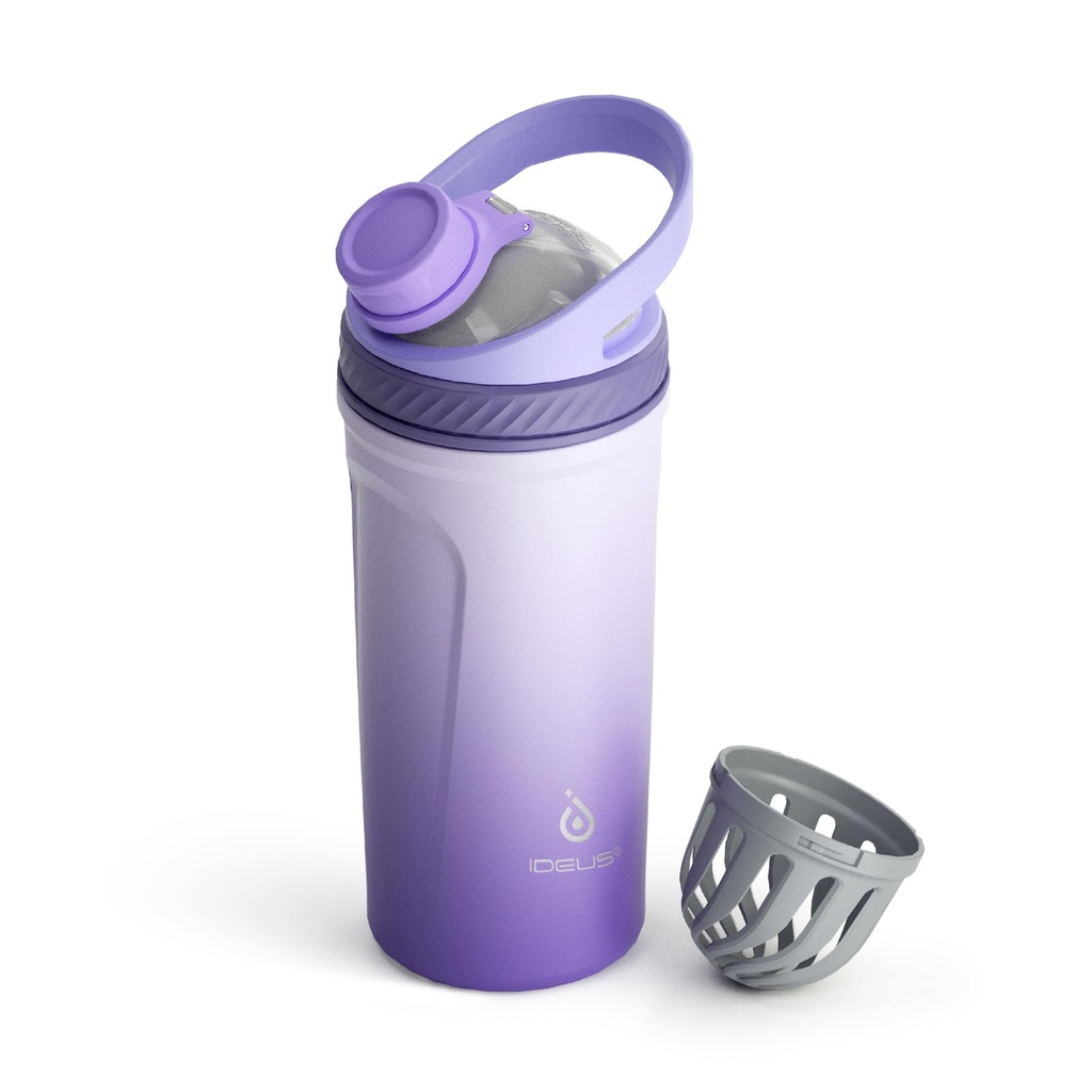 Ideus 24 oz Stainless Steel Shaker Bottle, Insulated Leakproof with Silent Mixing Grate for Protein Mixes, BPA-Free, Light Purple