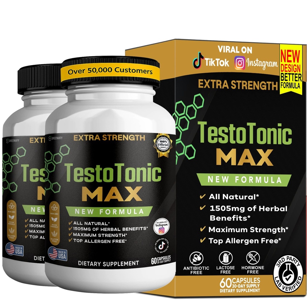 TestoTonic MAX Dietary Supplement, New Formula, Herbal Blend, 60 Capsules (3)