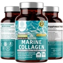 Premium Marine Collagen Διπεπτίδια με Υαλουρονικό Οξύ, Βιταμίνη C, Θεοφλαβίνη και Χαλκό, Συμπληρώματα Κολλαγόνου για γυναίκες και άνδρες για Ραδιενεργό Δέρμα, Μαλλιά & Καρφάκια, Χωρίς Γλουτένη και Μη ΓΤΟ, 120 Veg Caps