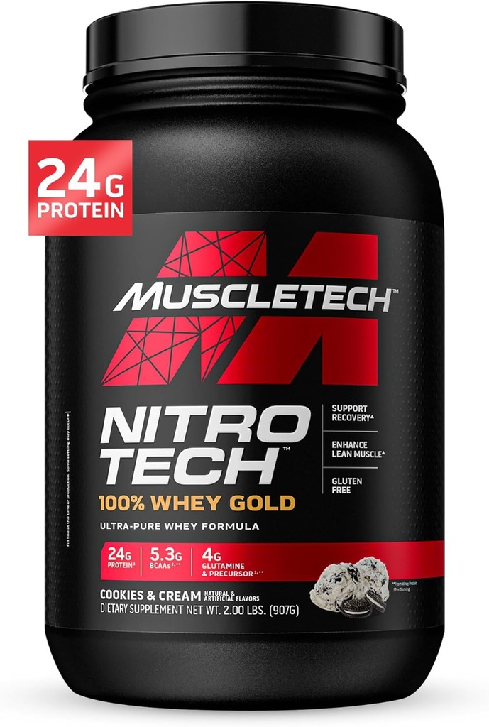 MuscleTech Whey Protein Powder, Nitro-Tech Whey Gold Protein Powder, Whey Protein Isolate Smoothie Mix, Protein Powder for Women & Men, Cookies and Cream, 2 lb (28 Servings) - η συσκευασία μπορεί να διαφέρει