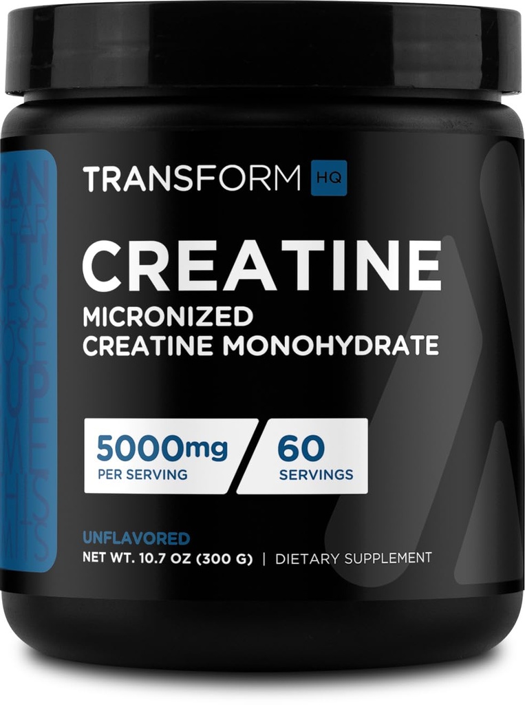 TransformHQ Creatine Monohydrate Powder (60 Servings) Unflavored - 5000mg Per Serving