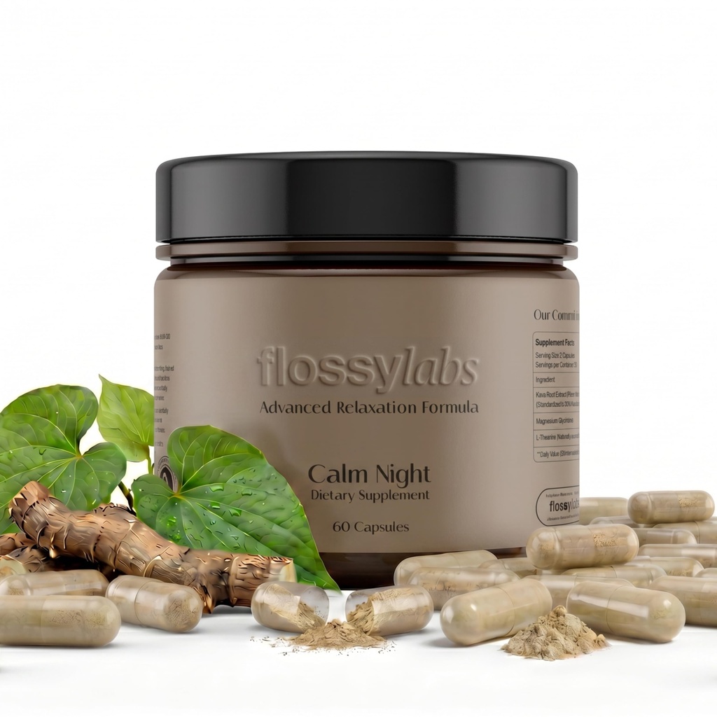 Advanced Relaxation Formula, Kava Kava (30% Kavalactones), Magnesium & L-Theanine, Lab Tested for Purity & Potency, Clinically Formulated, Night Calm, 60 Capsules