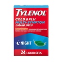Tylenol Nighttime Cold & Flu Multi-Symptom Liquid Gels, Adult Cold & Flu Relief Medicine, Pain Reliever & Fever Reducer + Cough Suppressant & Antihistamine, 24 ct