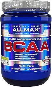 ALLMAX Διατροφή BCAA 2:1:1 Κόνις, Amino Acid συμπλήρωμα για την αποκατάσταση των μυών, Unflaved, 400 Gram (πακέτο του 1)