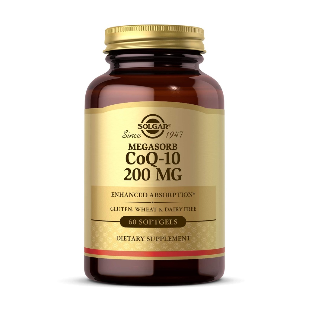 Solgar Megasorb CoQ-10 200 mg, 60 Softgels - Υποστηρίζει τη λειτουργία της καρδιάς & του εγκεφάλου - Συμπλήρωμα συνένζυμου Q10 - Ενισχυμένη απορρόφηση - Χωρίς γλουτένη, χωρίς γαλακτοκομικά - 60 σερβιρίσματα