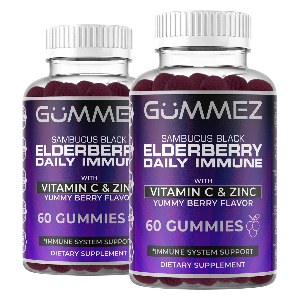Elderberry Gummies - Daily Immune Support with Vitamin C & Zinc - 2 Pack (120 Count Tot.), Kids & Adults Elderberry Extract Gummy - A Delicious Alternative to Capsules, Syrup, Pills