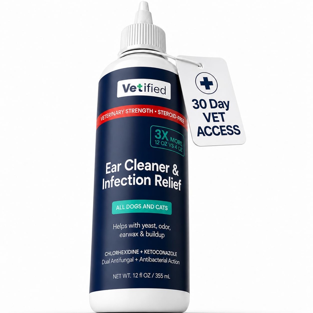 Ear Infection Treatment XL+ Dogs & Cats Ear Cleaner - 2 in 1 Dual Action Help with Yeast, Odor, Earwax & Buildup - 12 fl oz - NDC: 86247-004-12