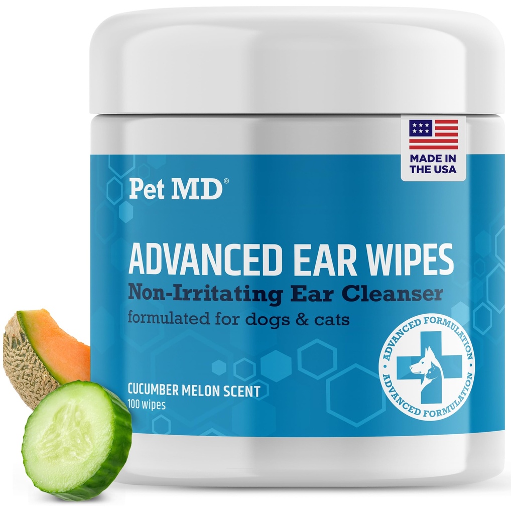 Pet MD Cat and Dog Ear Cleaner Wipes - Advanced Otic Veterinary Ear Cleaner Formula - Dog Ear Infection Treatment - 100 Count