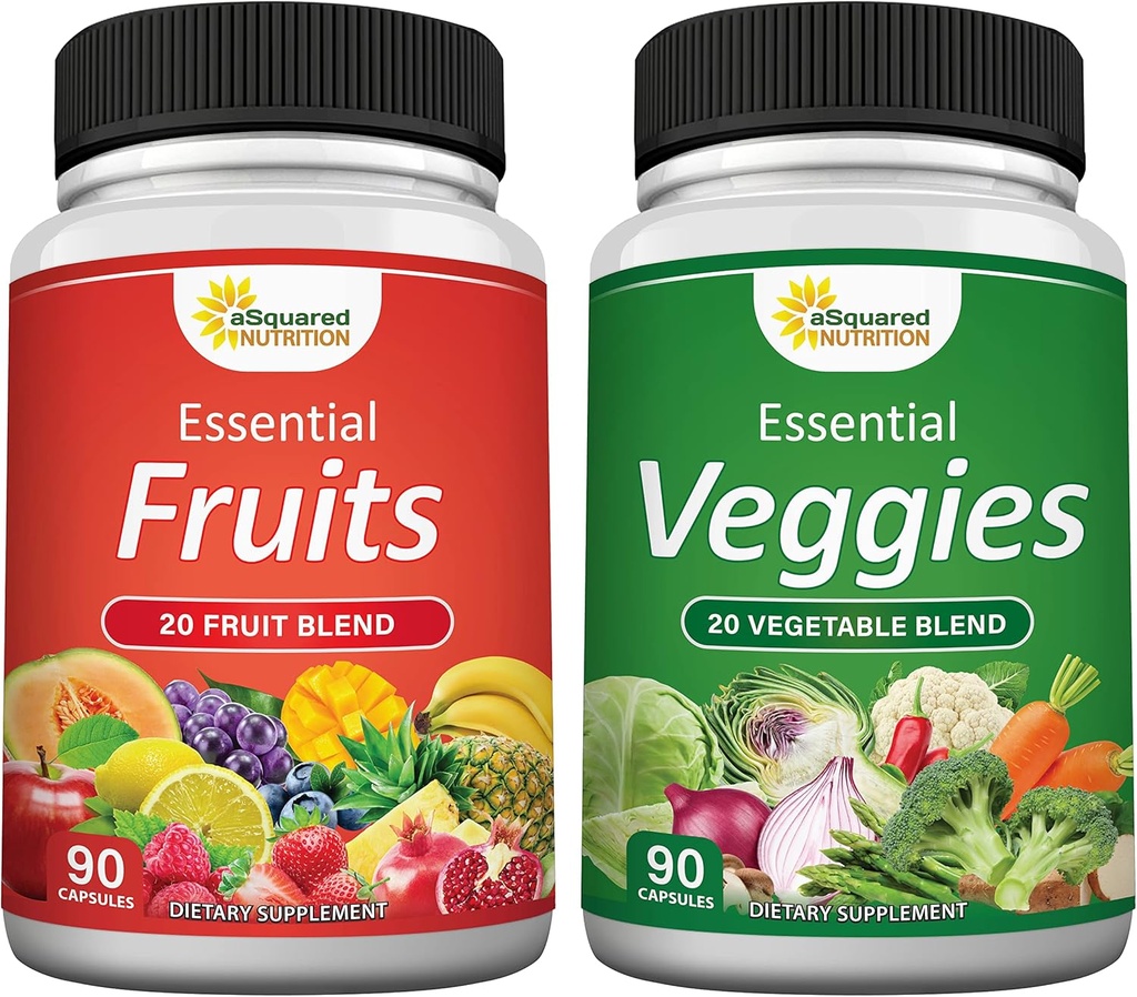 aSquared Nutrition Fruits and Veggies Supplement - 90 Veggie & 90 κάψουλες φρούτων - Superfood Fruit Greens Βιταμίνες Χάπια - Super Food Alternative to Powder & Gummies