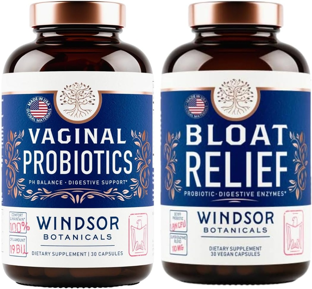 BOTANICALS WINDSOR BOTANICALS Bloat Relief Probiotic με ένζυμα και κολπικά προβιοτικά - Digestive and Vaginal Health Bundle
